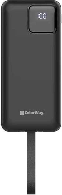 Універсальна мобільна батарея 30000 mAh, ColorWay "EnergyHub", Black, 22.5 Вт, 1xType-C (PD3.0) / 2xUSB (QC4.0), вбуд. кабель Type-C / Lightning, цифровий LED дисплей, LED ліхтарик (CW-PB300LP05BK)
