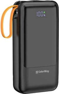 Універсальна мобільна батарея 20000 mAh, ColorWay "PowerHub", Black, 22.5 Вт, 1xType-C (PD3.0) / 1xUSB (QC4.0), вбуд. кабель Type-C / USB / Lightning / microUSB, цифровий LED дисплей, LED ліхтарик (CW-PB200LP07BK)