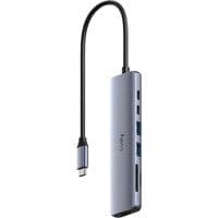 Хаб USB 3.0 Type-C -> 2xUSB-A, 2xUSB-C, 1xHDMI 4K@60Hz SD-card, TF-card, алюмінієвий корпус, CUDY