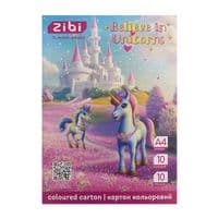 Кольоровий картон ZiBi UNICORN, А4, 10 кольорів - 10 аркушів (ZB.1950-07)