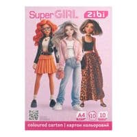 Кольоровий картон ZiBi SUPER GIRL, А4, 10 кольорів - 10 аркушів (ZB.1950-10)
