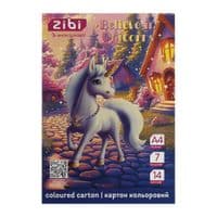 Кольоровий картон ZiBi UNICORN, А4, 7 кольорів - 14 аркушів (ZB.1951-07)