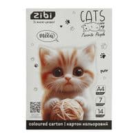 Кольоровий картон ZiBi CATS&DOGS, А4, 7 кольорів - 14 аркушів (ZB.1951-22)