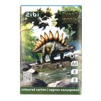Кольоровий картон ZiBi двосторонній (целюлозний) DINO, А4, 8 кольорів - 8 аркушів (ZB.1959-16)