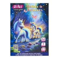 Кольоровий картон ZiBi набір кольорового картону та паперу UNICORN, А4, 9 арк. картону + 9 арк. паперу (ZB.1968-07)