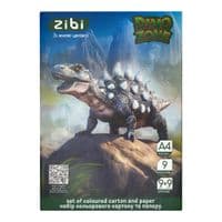 Кольоровий картон ZiBi набір кольорового картону та паперу DINO, А4, 9 арк. картону + 9 арк. паперу (ZB.1968-16)