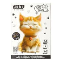 Кольоровий картон ZiBi набір кольорового картону та паперу CATS&DOGS, А4, 9 арк. картону + 9 арк. паперу (ZB.1968-22)