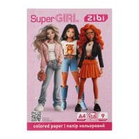 Кольоровий папір ZiBi SUPER GIRL, А4, 18 аркушів, 9 кольорів (ZB.1900-10)