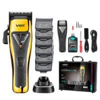 Тример VGR V-015, 6 насадок, мотор MAGLEV VECTOR 3, LED display, 9000 RPM, акумулятор 2500mAh, Black/Gold, Box