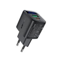Зарядное устройство 2xUSB 25W (USB-C+USB-A) with digital display Gan A114 Black Acefast