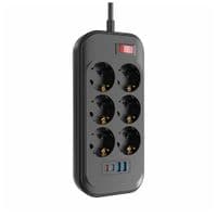 Фильтр сетевой ColorWay, 6 розеток, 2 м, Black, 2xType-C (20 Вт / 12 Вт, PD3.0), 2xUSB (12 Вт), провод из меди (до 2500 Вт), 10A (CW-CHE64PDB)