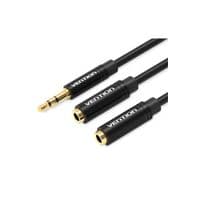 Кабель мультимедийный 3.5mm M to 2x3.5mm F 0.3m black Vention (BBWBY)
