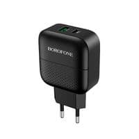 Зарядний пристрій BOROFONE BA46A, 1xUSB-A+1xUSB-C, 18 Вт+QC3.0, чорний, блістер