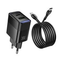 Набор СЗУ HOCO CS112A + кабель Type-C / Type-C 1xUSB+1xUSB-C, PD30W+QC3.0, кабель 1м, Black, Box