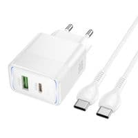 Набор СЗУ HOCO CS112A + кабель Type-C / Type-C 1xUSB+1xUSB-C, PD30W+QC3.0, кабель 1м, White, Box