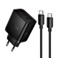 Набор СЗУ HOCO N75A+ кабель Туре-С, PD65W+Q3.0, 1xUSB+2xUSB-C, 65W, Black, Box