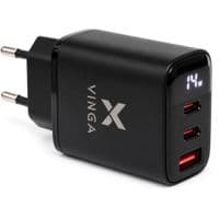 Зарядное устройство Vinga 2xUSB-C+USB-A Display 45W (VCR45ACCDB)