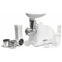 М'ясорубка Eisen EMG-017PSW White, 2200W, продуктивність 1,8кг/хв, 2 диски 5 та 7мм, реверс, насадки: терка; шатківниця; для дерунів; для ковбасок; для кеббе, ріжуче лезо QuickTouch