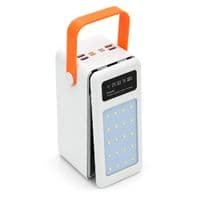 Зовнішній акумулятор Voltronic S28 під 28х18650, світлодіодний дисплей, вихідна потужність: 22.5 Вт, 3 кабелі (Micro-USB, Type-C, Lightning), ПВХ, фонарь, білий, коробка