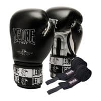 Боксерські рукавички Leone GN208 Iconic Black 16 унцій (бинти в комплекті) (GN208_Black_16oz)
