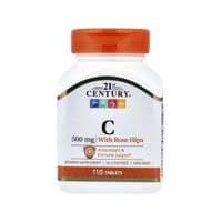 Витаминно-минеральный комплекс 21st Century Vytamyn C s shypovnykom, 500 mg, Vitamin C with Rose Hips, 110 tabletok (CEN21002)