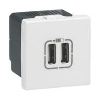 Розетка Legrand USB для заряджання, 2 модулі біла MOSAIC