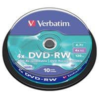 Диск DVD-RW Verbatim 4.7Gb 4x Cake box 10шт (43552)
