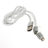 Дата кабель PowerPlant Quick Charge 2A 2-в-1 cotton USB 2.0 AM – Lightning/Micro 1м (KD00AS1290)