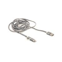 Кабель PowerPlant Quick Charge 2A 2-в-1 cotton USB 2.0 AM – Lightning/Micro, 2м, Grey (CA910496)
