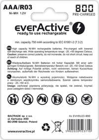 Аккумулятор everActive AAA/HR03 Ni-MH 800mAh BL 4шт