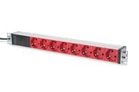 Блок розеток DIGITUS 1U, 8xSchuko red, 10A, 250V, запобіжник, вилка C14