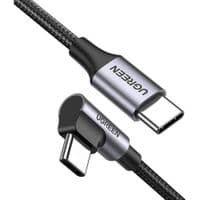 Кабель UGREEN US255 Type-C-Type-C Angled 3A Cable 1м (Сірий \ Чорний)