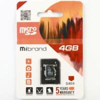 Карта памяти microSDHC Mibrand 4Gb class 6 (adapter SD)