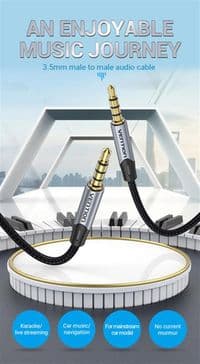 Кабель Vention Audio 3,5 мм - 3,5 мм, 1,5 м, металевий, сріблястий/чорний (BAPHG)