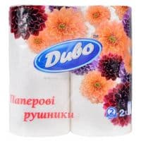 Паперові рушники Диво 2-слойные белые 50 отрывов 2 шт (рп.дв2б) рулонні, намотування, двошарові, 50