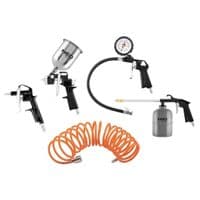 Набір фарбувальний NEO, 5шт., пістолет-розпилювач, пістолет для продування, пістолет з манометром, спіральний шланг