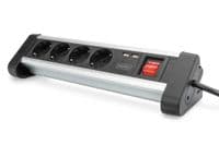 Блок розеток DIGITUS Office, 4xSchuko 16A, 2xUSB 2A, вимикач, 1.5m, вилка Schuko