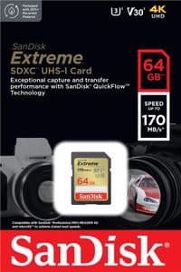 Карта памяти SD 64GB SanDisk C10 UHS-I U3 R170/W80MB/s Extreme V30