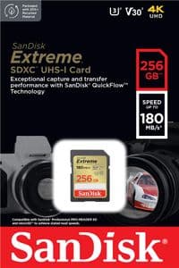 Карта памяти SD 256GB SanDisk C10 UHS-I U3 R180/W130MB/s Extreme V30