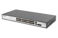 Комутатор DIGITUS Fast Ethernet, 19', 24-port PoE + 2 Combo, 2 Uplinks, Unmanaged