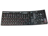 Наклейки на ноутбук черные матовые на все клавиши (красные украинские и русские)