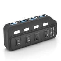 Концентратор USB 3.0, 4 ports, Black, з перемикачами, підтримка до 2TB, 5Gb/s, кабель 0,6м