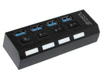 Концентратор USB 3.0, 4 ports, Black, з перемикачами, підтримка до 1TB (YT-3H4S/1TB)