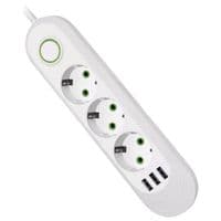 Фильтр сетевой 1.5 м F03U, 3 розетки EU+3 USB, 1.5 м, сечение 3х0, 75мм, 2500W, White, Box