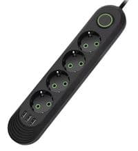Фильтр сетевой 1.5м F04U, 4 розетки EU+3 USB, сечение 3х0,75мм, 2500W, Black, Box