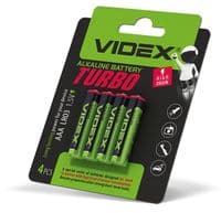 Батарейка AAA (LR03), лужна, Videx Turbo, 4 шт, 1.5V, Blister