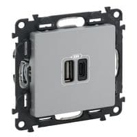 Розетка Legrand Valena LIFE USB-А+USB-С, 3А 5В, алюміній