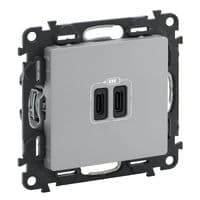 Розетка Legrand Valena LIFE USB-С+USB-С, 3А 5В, алюміній