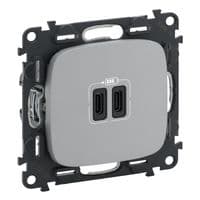 Розетка Legrand Valena ALLURE USB-С+USB-С, 3А 5В, алюміній