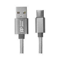 Кабель PowerPlant (CA912346) USB-USB Type-C, 1м, нейлон, металевий штекер, сірий